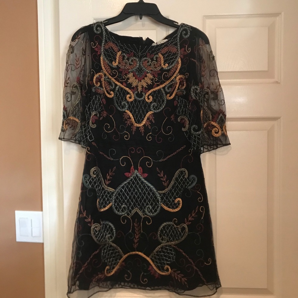 Alice and Olivia black embroidered dress